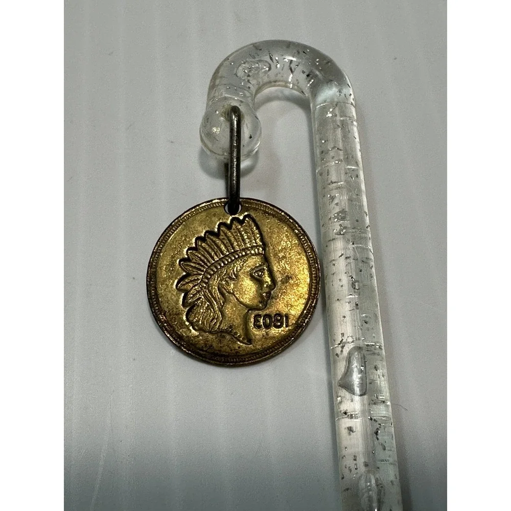 VTG Indianhead Penny Swizzle‎ Stick Drink Garnish Glitter Candy Cain Barware Bar